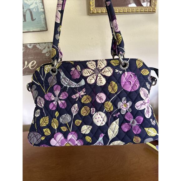 Vera Bradly Purple Yellow Cotton Handle Floral Quilted Purse. Zip Closure. - Picture 7 of 11